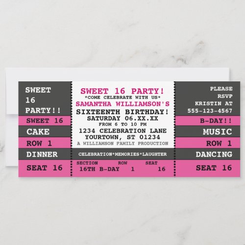 Sweet 16 Concert Ticket Invitation