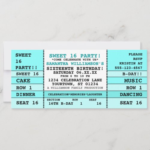 Sweet 16 Concert Ticket Invitation