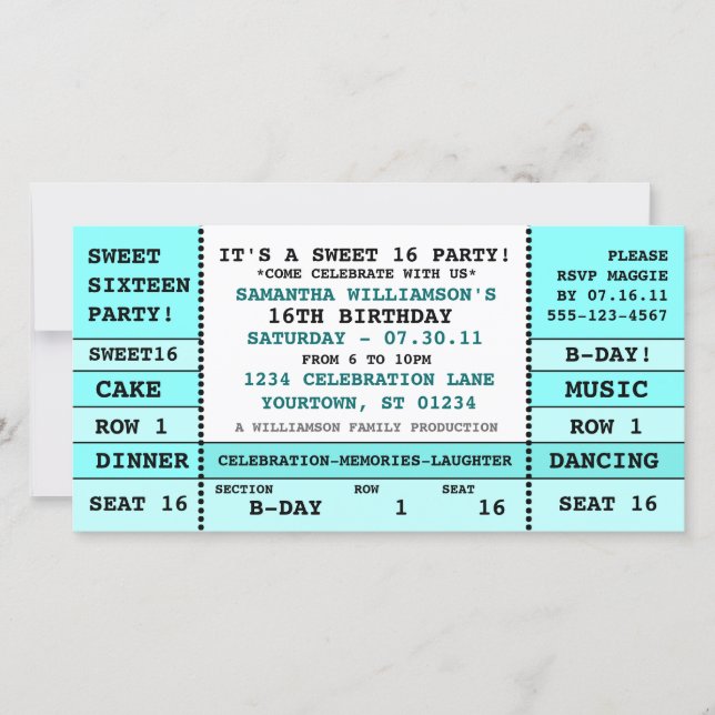 Sweet 16 Concert Ticket Invitation Photo Card (Front)