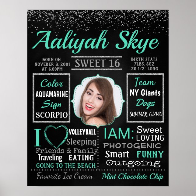 Sweet 16 Confetti Birthday chalkboard sign (Front)