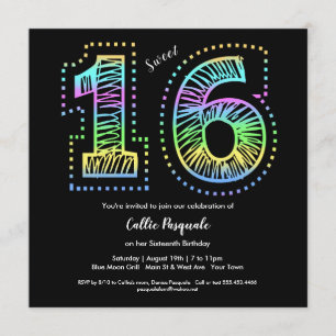Sweet 16 Cool on Black Birthday Party Invitation