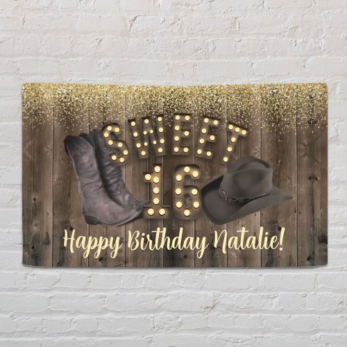 Sweet 16 Cowgirl Rustic Barn Wood Western Birthday Banner