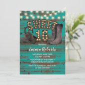 Sweet 16 Cowgirl Rustic Teal Barn Wood Western Invitation (Standing Front)