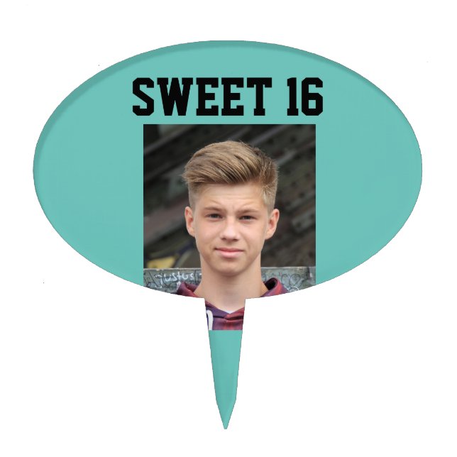 SWEET 16 CUSTOM BOYS PHOTO BIRTHDAY CAKE TOPPERS (Front)