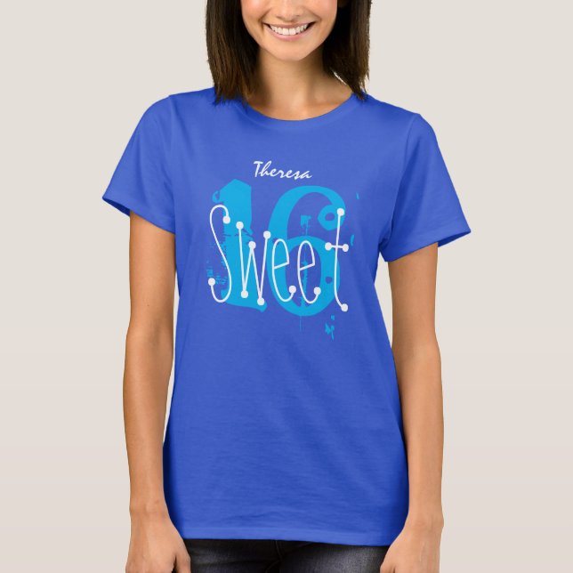 Sweet 16 Custom Name Birthday Gift Grunge Text A06 T-Shirt (Front)