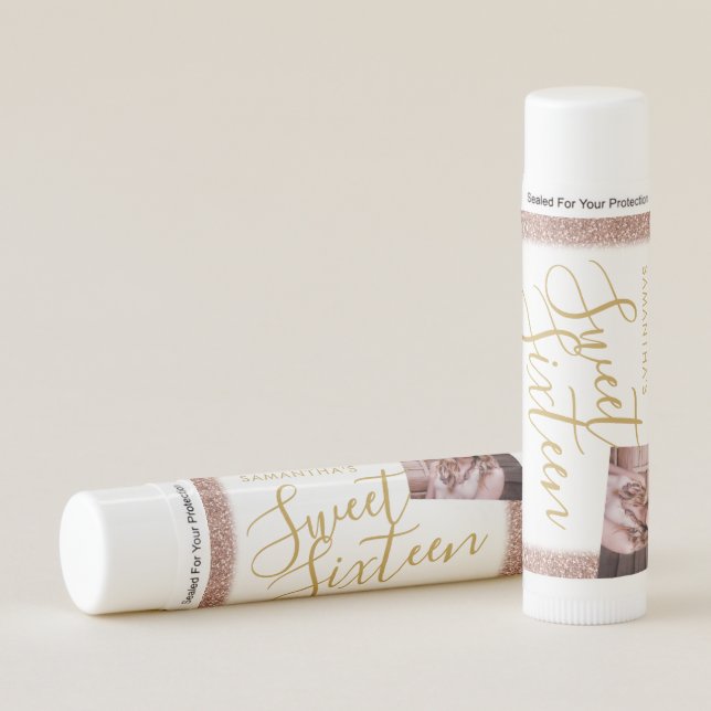 Sweet 16 Custom Photo Birthday Party Favor Lip Balm (Front)