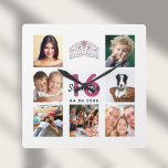 Sweet 16 custom photo collage tiara square wall clock<br><div class="desc">A wall clock as a gift for a Sweet 16, 16th birthday for a girl, celebrating her life with a collage of 7 of your photos and a tiara, crown. Personalize and add a name, age 16 and a date. Date of birth or the date of the anniversary. Black and...</div>