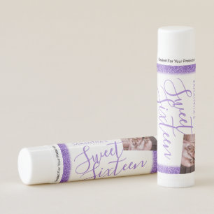 Sweet 16 Custom Photo Party Favor Lip Balm Purple