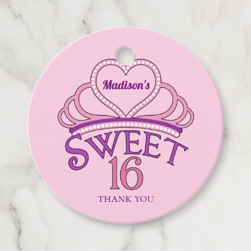 Sweet 16 Custom Pink Tiara Custom Birthday Party Favor Tags