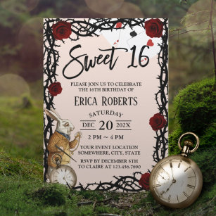 Sweet 16 Cute Alice in Wonderland Girl Birthday Invitation
