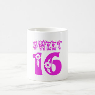 Sweet 16 Cute Floral Typography Hot Pink Text Coffee Mug