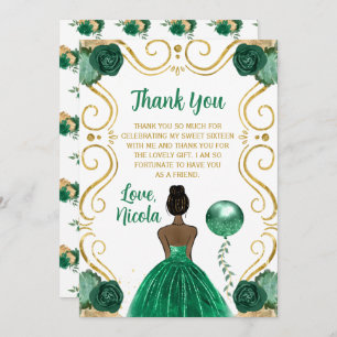Sweet 16 Dark Skin Princess Green Thank You