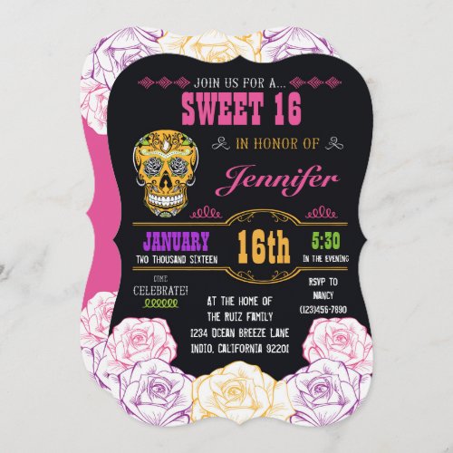 Sweet 16 Day of the Dead Sugar Skull Invitation