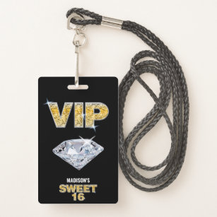 Sweet 16 Diamond Black Gold VIP Pass Badge
