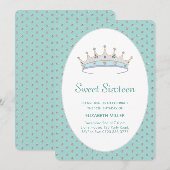 Sweet 16 Diamond Princess Birthday Party Invitation (Front/Back)