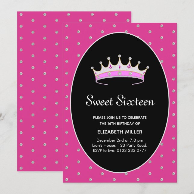 Sweet 16 Diamond Princess Birthday Party Invitation (Front/Back)