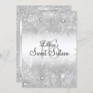 Sweet 16 Diamond Snowflake Winter Wonderland Invitation