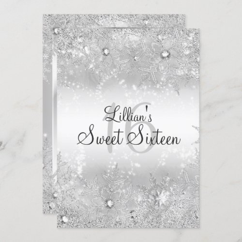Sweet 16 Diamond Snowflake Winter Wonderland Invitation