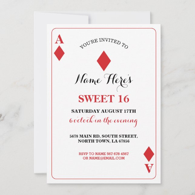 Sweet 16 Diamonds Playing Card Vegas Birthday Ace (Front)