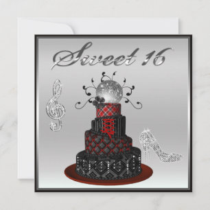 Sweet 16 Disco Diva Cake, Silver Sparkle Hi Heels Invitation