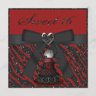 Sweet 16 Disco Diva Faux Glitter Zebra Print Invitation