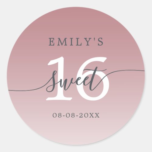 Sweet 16 Dusty Purple Ombre Custom Name Date  Classic Round Sticker