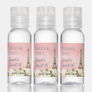 Sweet 16 Eiffel Tower White Floral Pink Hand Sanitizer