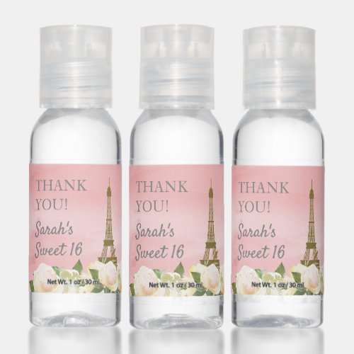 Sweet 16 Eiffel Tower White Floral Pink Hand Sanitizer