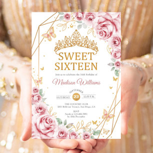 Sweet 16 Elegant Chic Pink Roses Gold Invitation
