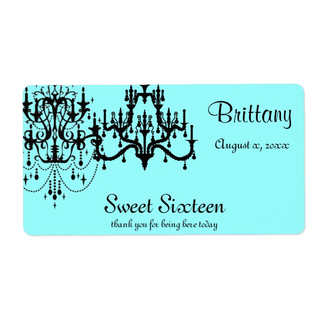 Sweet 16, Elegant, Custom Water Bottle Label (Front)