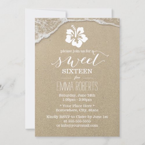 Sweet 16 Elegant Hibiscus Flower Beach Invitation