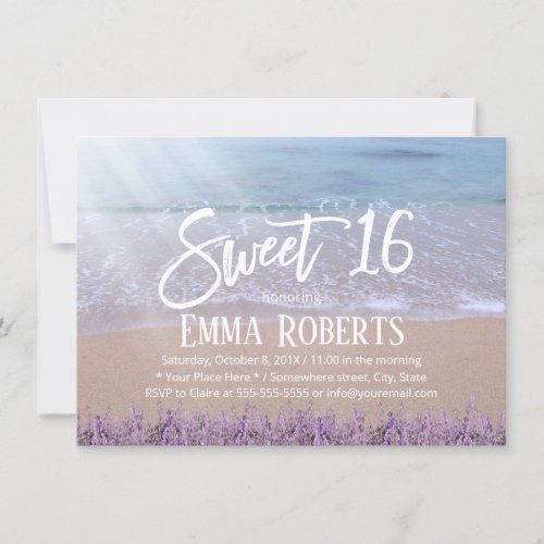 Sweet 16 Elegant Lavender Floral Beach Birthday Invitation