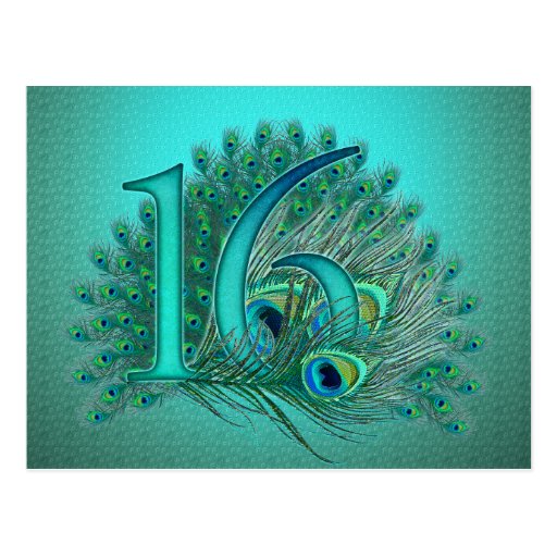 Sweet 16 elegant peacock feather template postcard | Zazzle