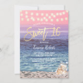 Sweet 16 Elegant Pink Beach Mason Jar String Light Invitation (Front)