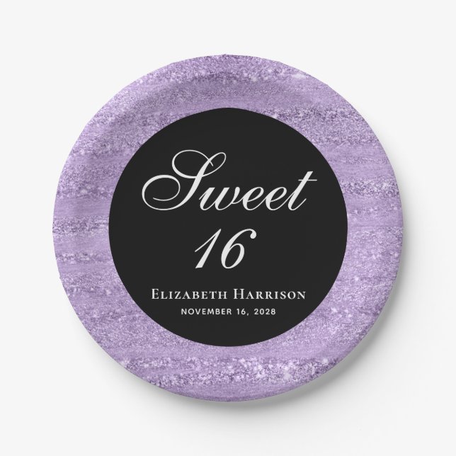 Sweet 16 Elegant Purple Birthday Party Paper Plates (Front)