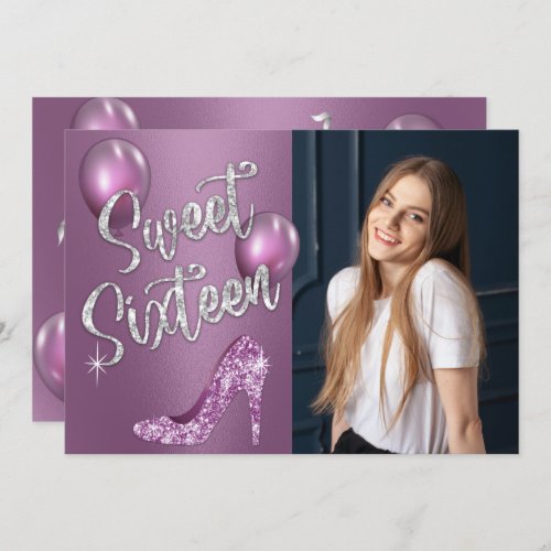 Sweet 16 Elegant Purple Photo Girl 16th Birthday Invitation