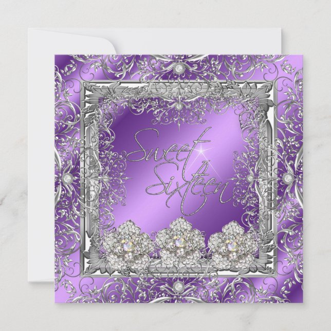 Sweet 16 Elegant Purple Silver 16th Birthday Party Invitation (Front)