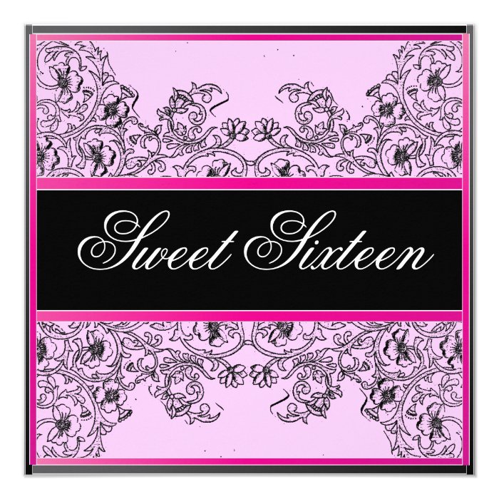 Sweet 16 Elegant Ribbon Bl/Pink Fuschia Invitation