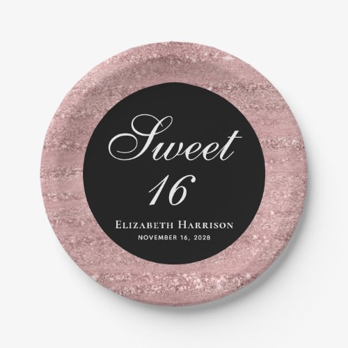 Sweet 16 Elegant Rose Gold Birthday Party Paper Plates