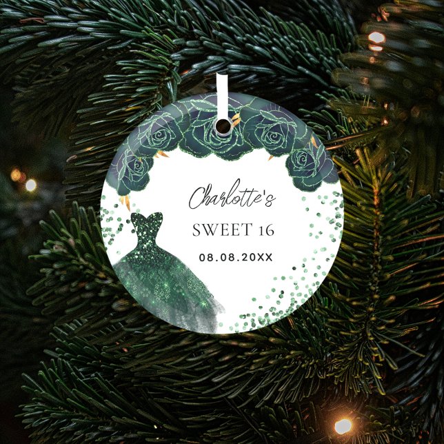 Sweet 16 emerald green dress glass ornament (Creator Uploaded)