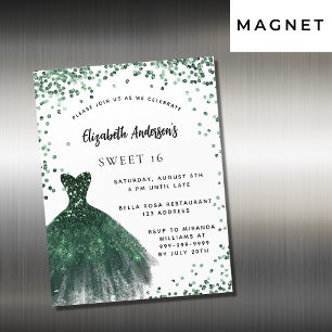 Sweet 16 emerald green dress luxury magnetic invitation