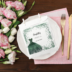 Sweet 16 emerald green dress Thank You Favor Bag