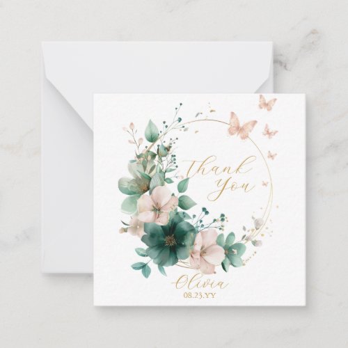 Sweet 16 Emerald Green Floral Thank You Cards