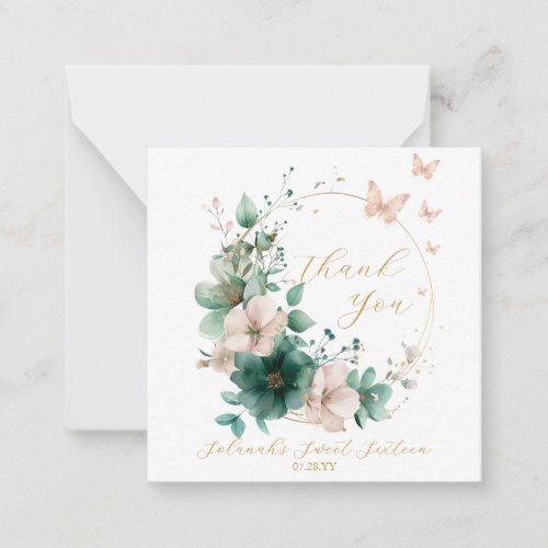 Sweet 16 Emerald Green Floral Thank You Cards