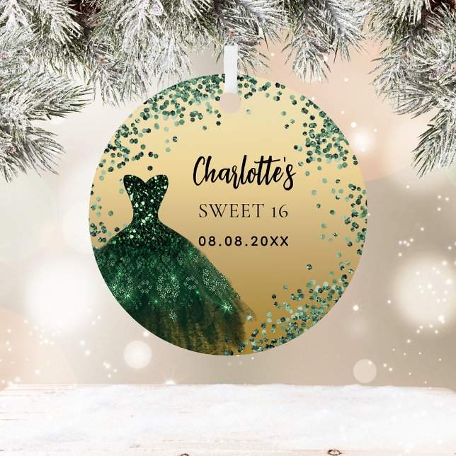 Sweet 16 emerald green gold dress metal ornament (Creator Uploaded)