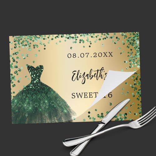 Sweet 16 emerald green gold dress paper pad