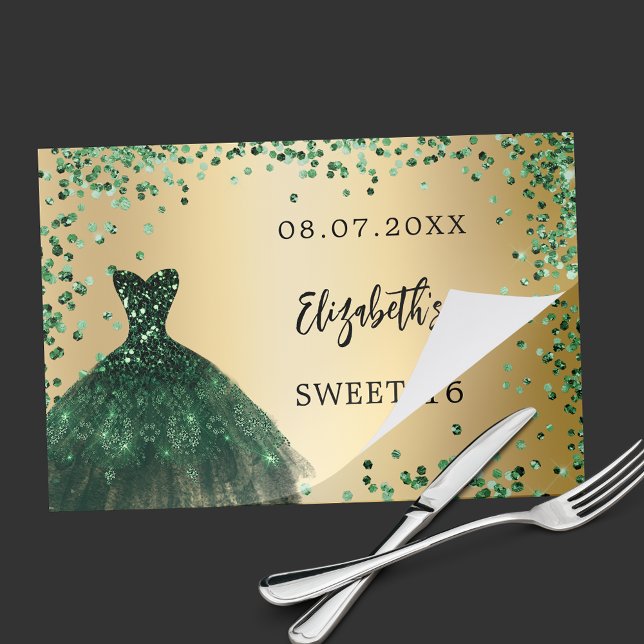 Sweet 16 emerald green gold dress paper pad (Creator Uploaded)