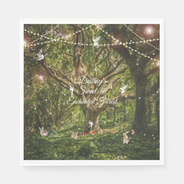 Sweet 16 Enchanted Forest Bunnies Fairies Lights Napkins (Front)