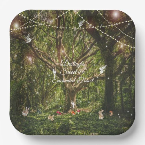 Sweet 16 Enchanted Forest Bunnies Fairies Lights  Paper Plates