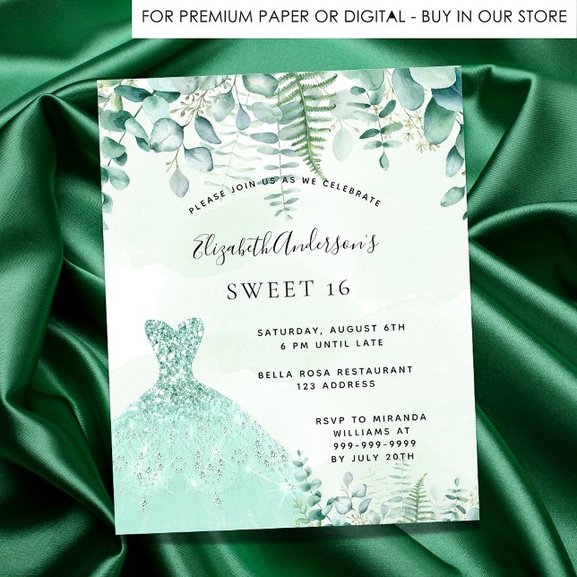 Sweet 16 enchanted forest dress invitation postcard (Creator Uploaded)